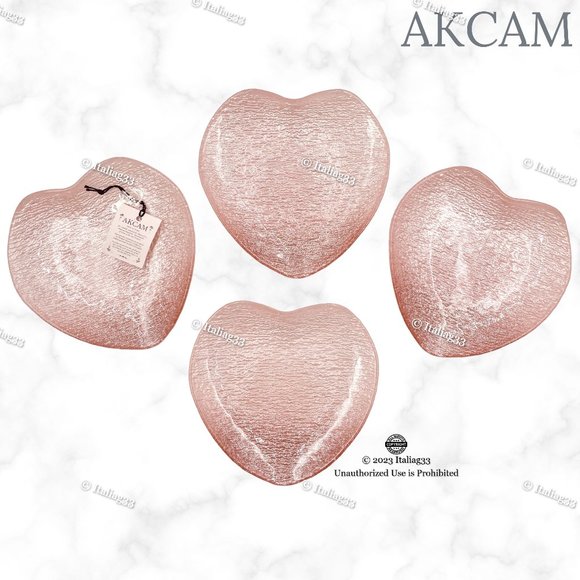 AKCAM Turkish Glass PINK Heart Ombre Plates 7" Glitter Sparkle Set of 4 NEW!! - Picture 9 of 13